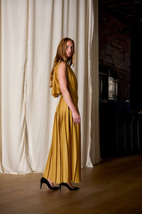 Hand Pleated Column Dress | Japanese Wool Gauze Gold