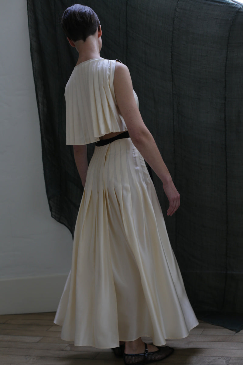 ivory pleated lorraine dress Hand Column 60s mod fashion | this ultra feminine number Neckline_Collared Belt Size:CUSTOM SIZE