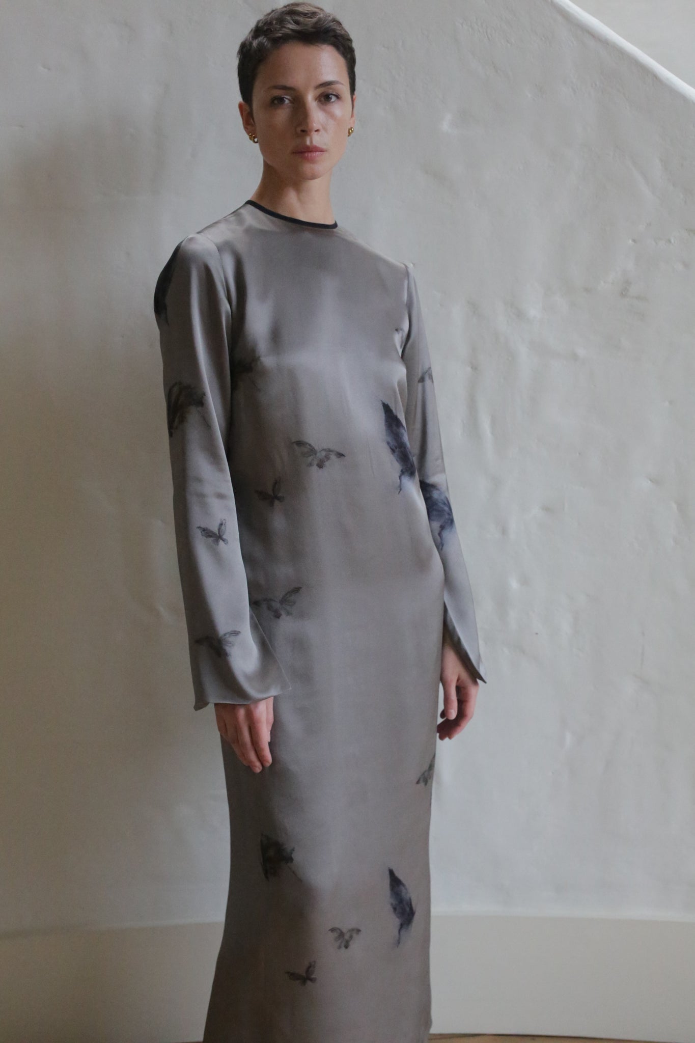 grey butterfly dress Vanessa Butterfly Print Organza Puff Sleeve Midaxi Dress | Disturbia