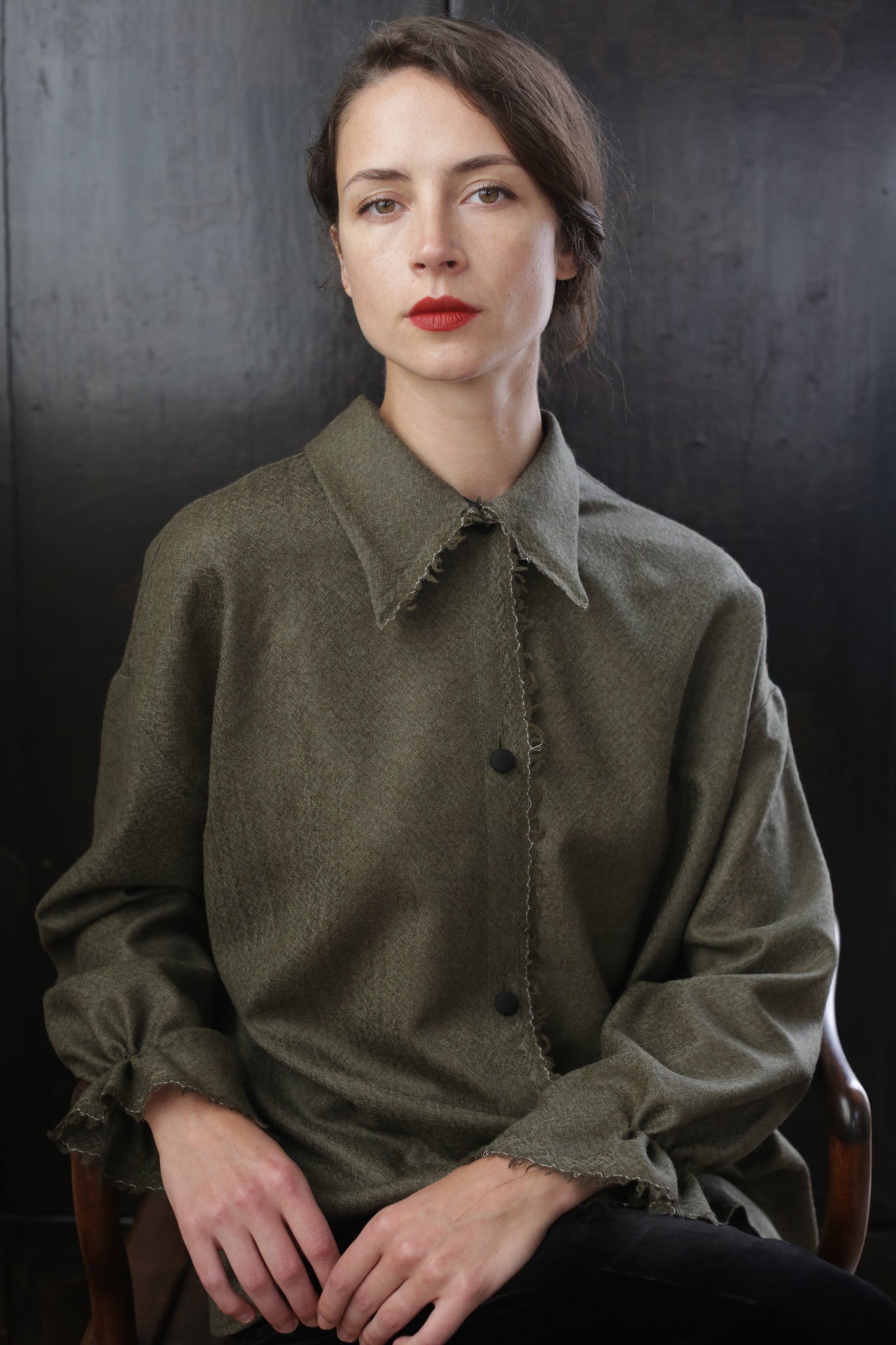 Painter's Shirt - Japanese Wool Gauze | Olive Lan Jaenicke Painter's Shirt - Japanese Wool Gauze | Olive Lan Jaenicke