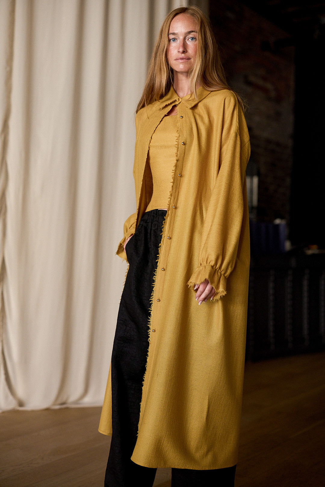 Dress Coat | Japanese Wool Gauze Gold Lan Jaenicke Dress Coat | Japanese Wool Gauze Gold Lan Jaenicke
