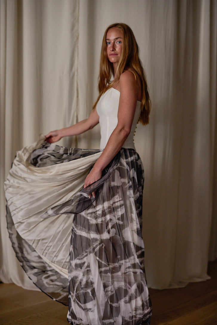 Hand Pleated Wrap Skirt | Silk Organza Buckhouse Print