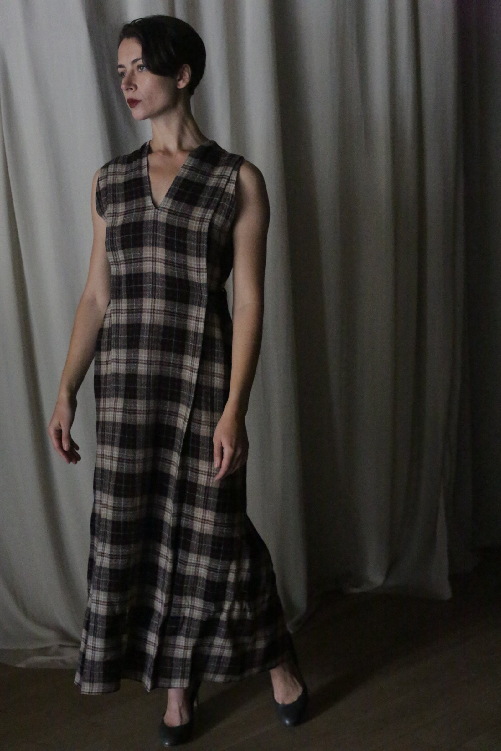 The Winter Dress | Japanese Wool Gauze Taupe Plaid – Lan Jaenicke