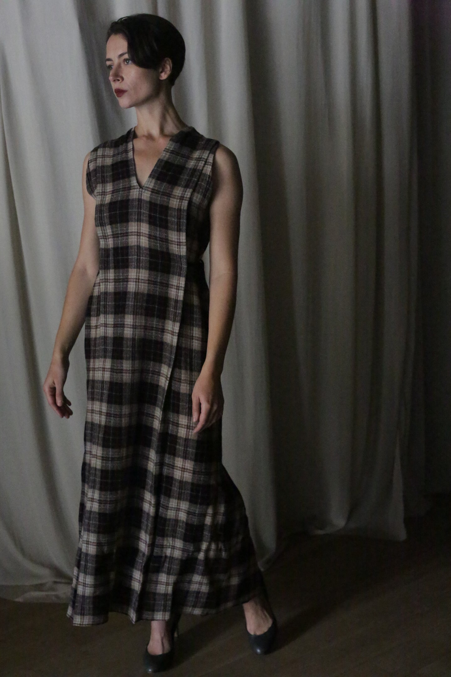 The Winter Dress | Japanese Wool Gauze Taupe Plaid Lan Jaenicke The Winter Dress | Japanese Wool Gauze Taupe Plaid Lan Jaenicke