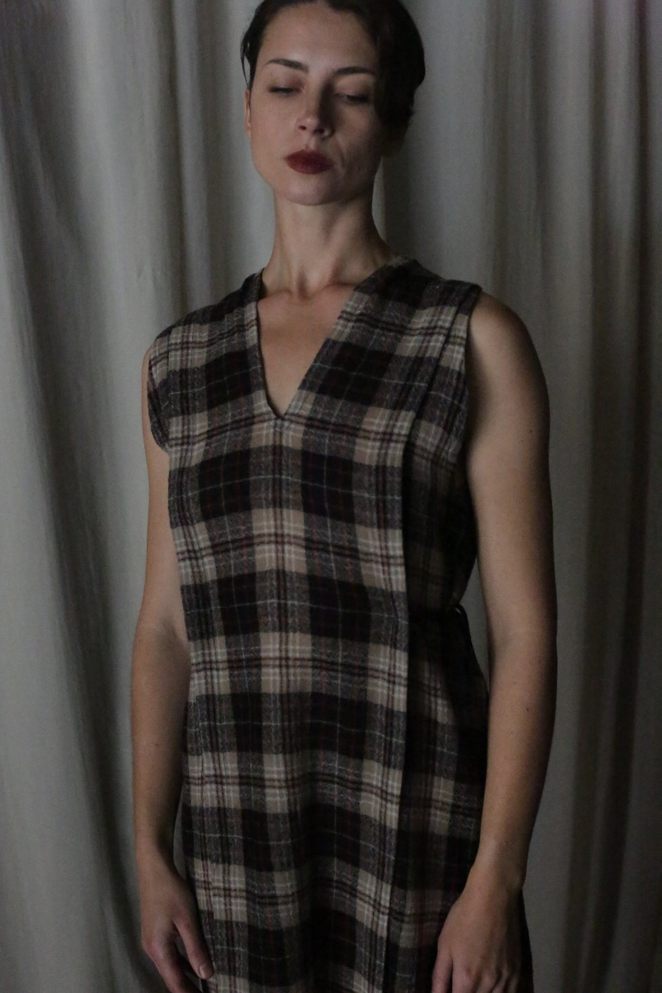 The Winter Dress | Japanese Wool Gauze Taupe Plaid Lan Jaenicke The Winter Dress | Japanese Wool Gauze Taupe Plaid Lan Jaenicke