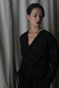 X Blouse With Sleeves | Japanese Wool Gauze Forest Plaid