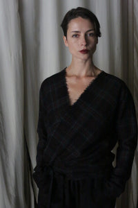 X Blouse With Sleeves | Japanese Wool Gauze Forest Plaid