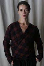 Load image into Gallery viewer, X Blouse With Sleeves | Japanese Wool Gauze Wine Plaid