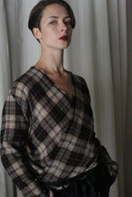 Load image into Gallery viewer, X Blouse With Sleeves | Japanese Wool Gauze Taupe Plaid