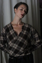 Load image into Gallery viewer, X Blouse With Sleeves | Japanese Wool Gauze Taupe Plaid