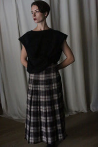 Hand Pleated Wrap Skirt | Japanese Wool Gauze Taupe Plaid