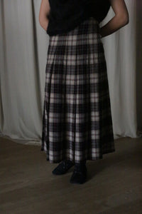 Hand Pleated Wrap Skirt | Japanese Wool Gauze Taupe Plaid