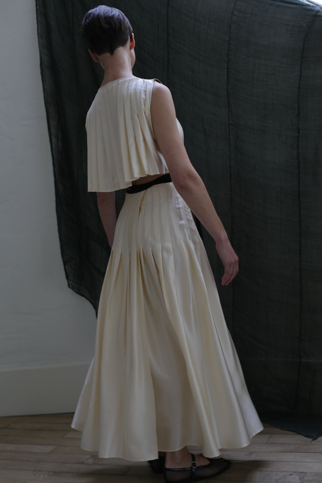 Hand Pleated Column Dress | Silk Charmeuse Ivory Lan Jaenicke Hand Pleated Column Dress | Silk Charmeuse Ivory Lan Jaenicke