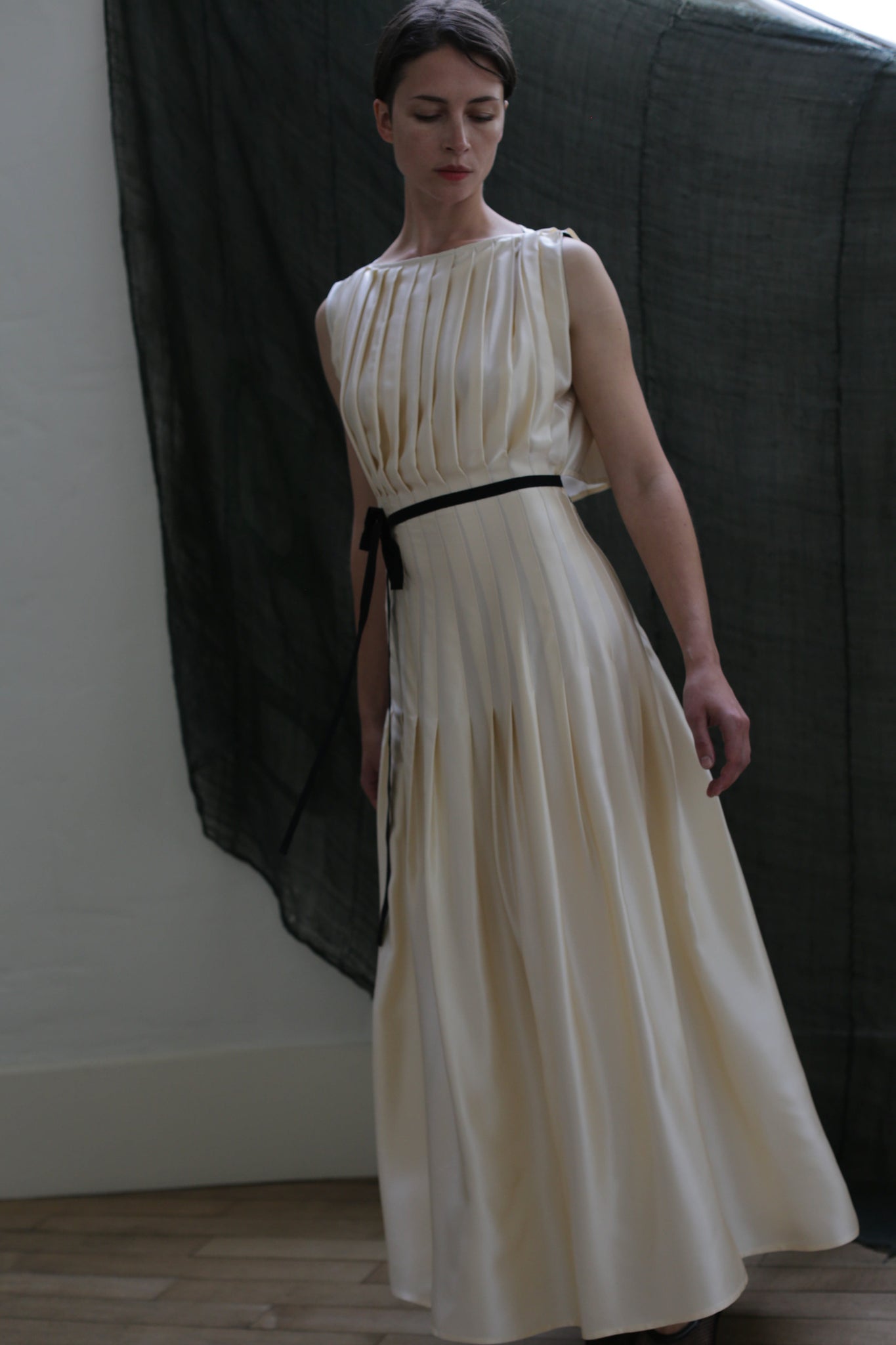 Hand Pleated Column Dress | Silk Charmeuse Ivory Lan Jaenicke Hand Pleated Column Dress | Silk Charmeuse Ivory Lan Jaenicke