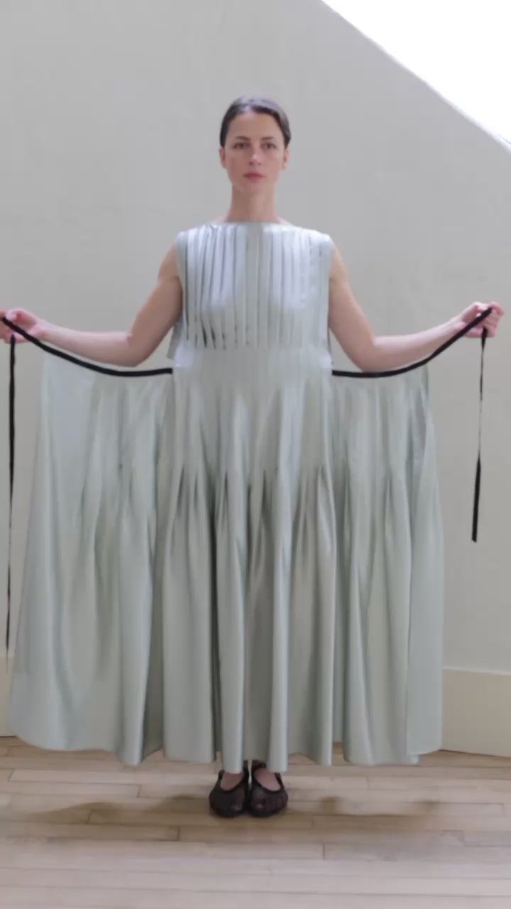 Hand Pleated Column Dress | LJ X CL Printed Silk