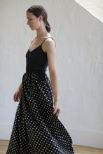 Load image into Gallery viewer, Charmeuse Pleated Long Wrap Skirt | B/W Polkadot