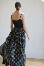 Load image into Gallery viewer, Charmeuse Pleated Long Wrap Skirt | B/W Polkadot