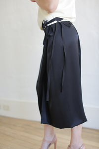 Charmeuse Petal Wrap Skirt | Black