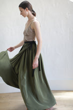 Load image into Gallery viewer, Silk Pleated Long Wrap Skirt | Olive