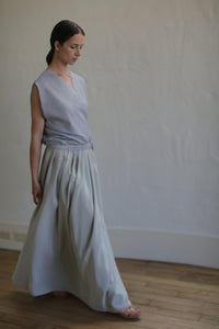 Silk Reversible Pleated Long Wrap Skirt | Celadon/Blush