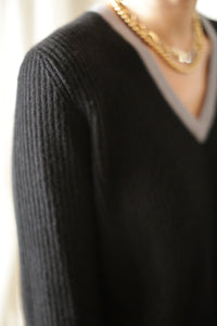 Cashmere Ribbed V-Neck Sweater