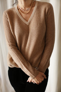 Cashmere Ribbed V-Neck Sweater