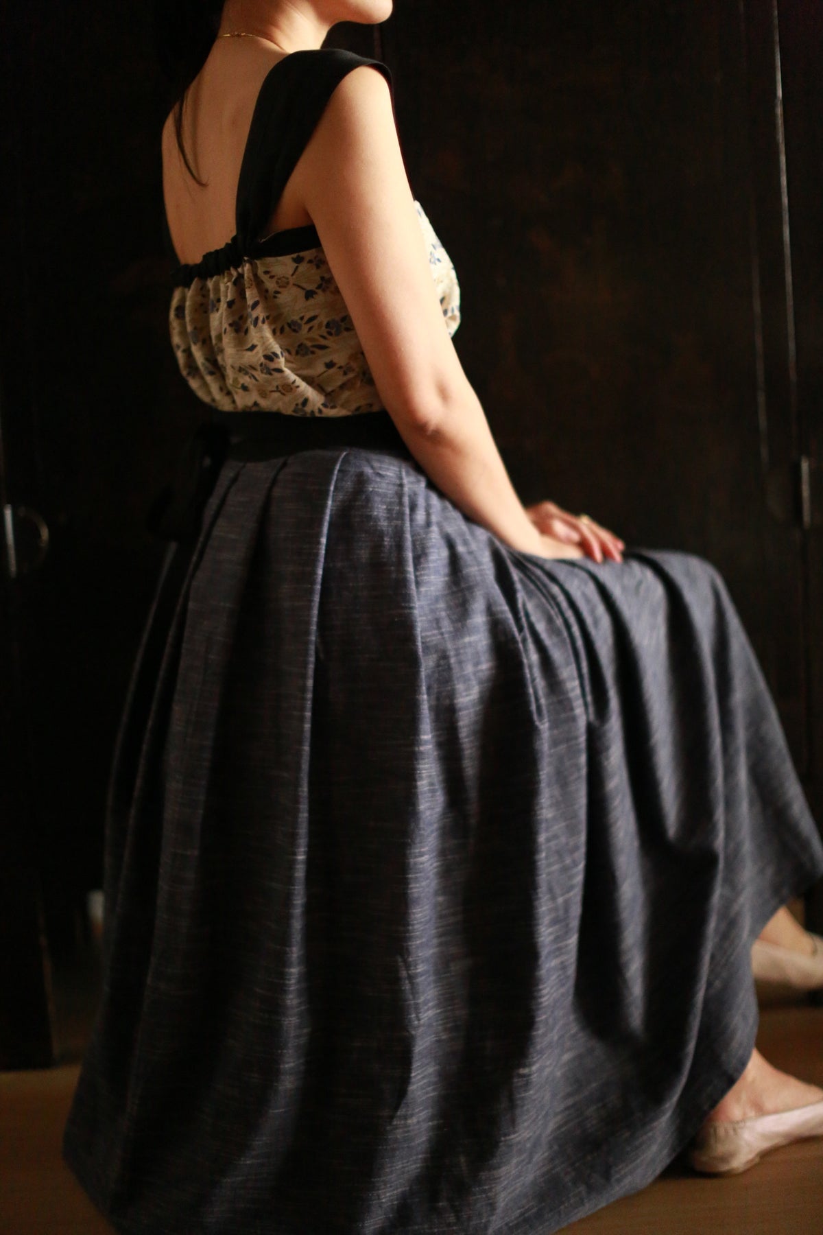 Indigo Pleated Wrap Skirt
