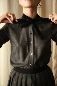 Cashmere Ribbon Shirt | Grey Plaid