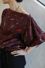 Load image into Gallery viewer, Silk Charmeuse Poppy Top | Feather Print Burgundy