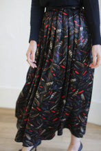 Load image into Gallery viewer, Silk Charmeuse Pleated Wrap Skirt | Feather Print Black