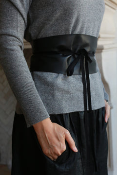 Leather Obi with Grosgrain Ribbon