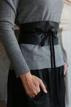 Load image into Gallery viewer, Leather Obi with Grosgrain Ribbon