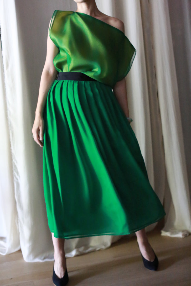 Georgette Pleated Wrap Skirt | Emerald